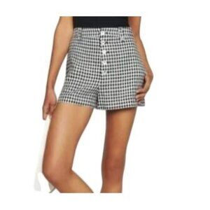 Reformation Grayson Women's Shorts Linen Gingham Black White Size 10 Preppy